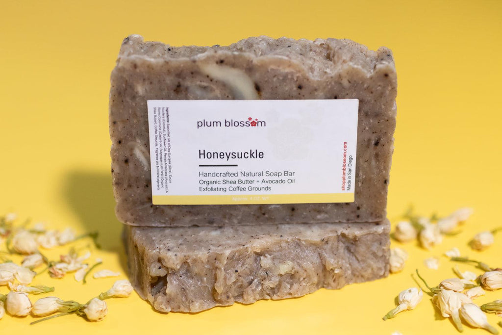 HONEYSUCKLE Organic Shea Butter ACoffee Exfoliating Natural Soap - Plum Blossom Apothecary