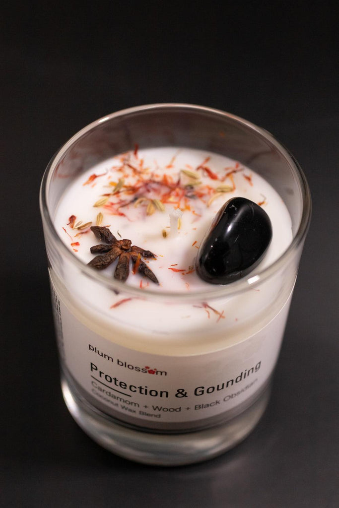BLACK OBSIDIAN COCONUT WAX INTENTION CANDLE - Plum Blossom Apothecary